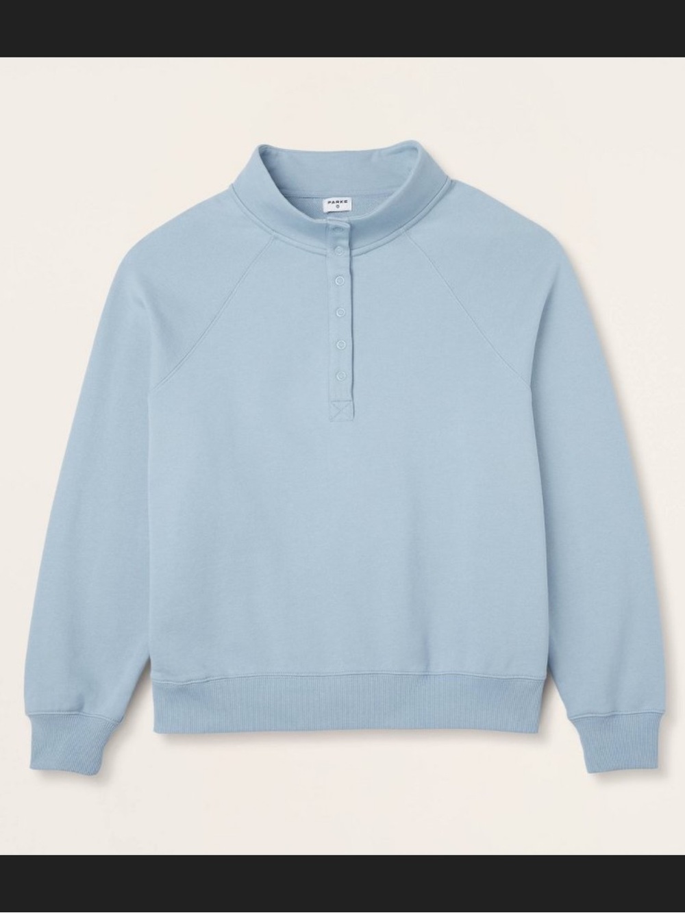 Parke for Target Light Blue Snap-Front Mock Neck Popover Sweatshirt, XXS/XS, EUC